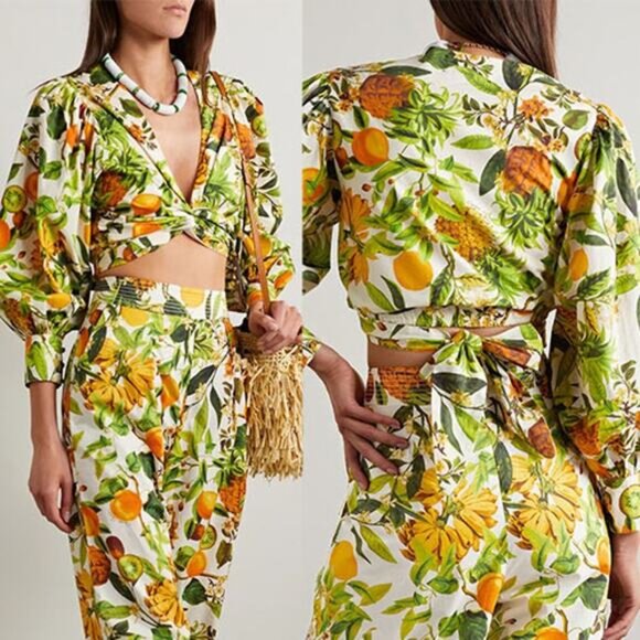 NWT Cara Cara Angela Banana Print Crop Cotton Balloon Sleeves Top Size: Small - Picture 8 of 8